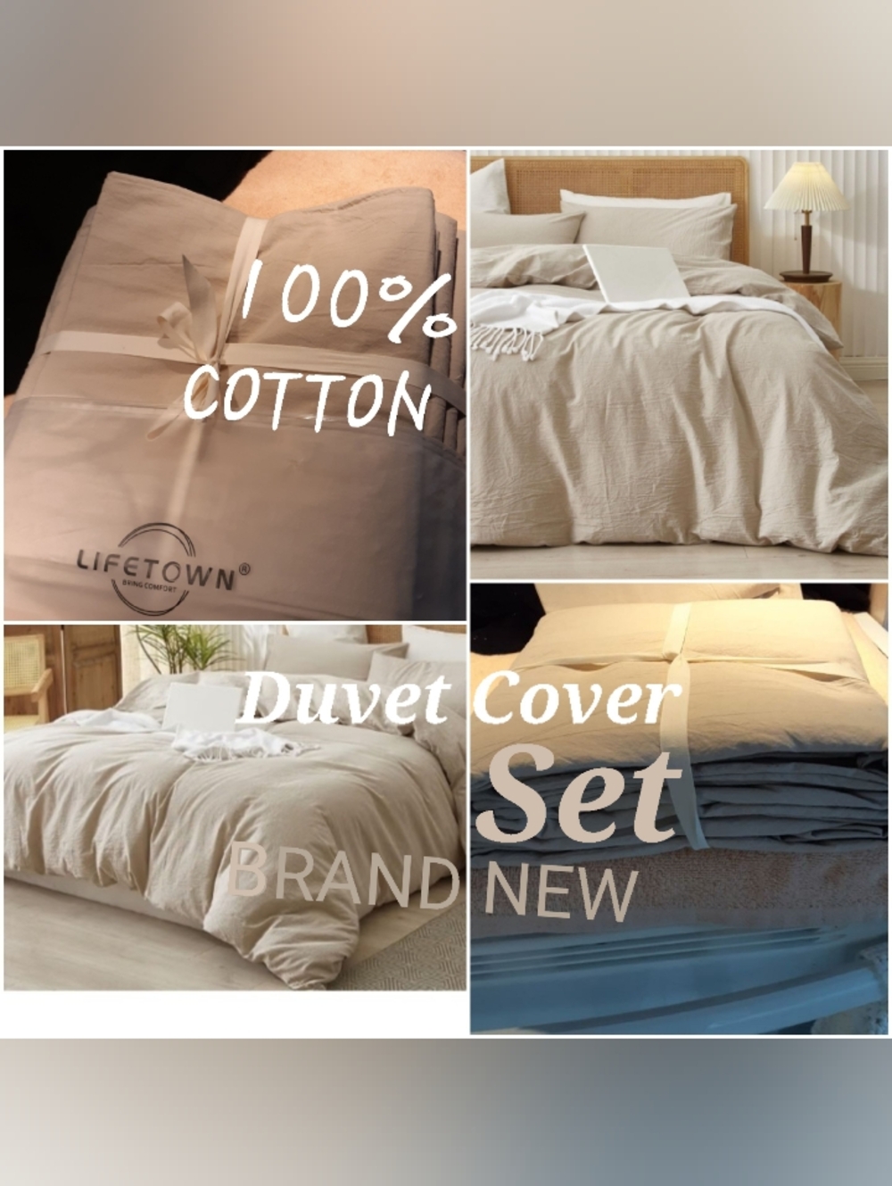 NWT Queen 100% Cotton Duvet Cover Set Lifetown Brand